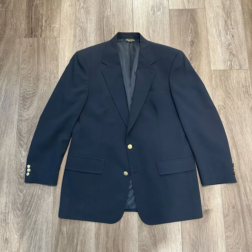 Classic Navy Wool Blazer Gold Brass Buttons Sport Coat Size 41 RG